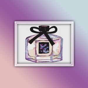 Perfume Cross Stitch Pattern 3 Instant PDF Download - Perfume Bottle Watercolor Cross Stitch Pattern