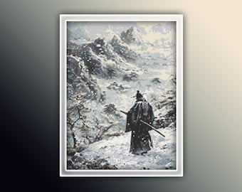 Samurai Cross Stitch Pattern 1 Instant PDF Download - Japanese Warrior Man Watercolor Cross Stitch Pattern - Japan Cross Stitch Pattern