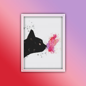 Cat Cross Stitch Pattern 2 Instant Download Instant PDF Download - Black Cat Watercolor Cross Stitch Pattern - Animal Cross Stitch Pattern