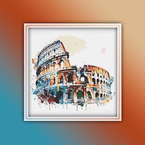 Colosseum Cross Stitch Pattern 1 Instant PDF Download - Rome Italy Watercolor Cross Stitch Pattern - Amphitheater - The Colusseum