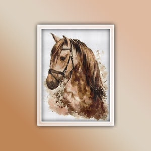 Horse Cross Stitch Pattern 13 Instant PDF Download - Brown Horse Watercolor Cross Stitch Pattern - Animal Cross Stitch Pattern