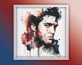 Elvis Presley Cross Stitch Pattern 3 Instant PDF Download - Elvis Presley Watercolor Cross Stitch Pattern - Celebrity - Vintage Singer