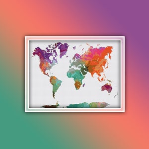 Padrão de ponto cruz de mapa mundial 1 Download instantâneo de PDF - Padrão de ponto cruz em aquarela de terra