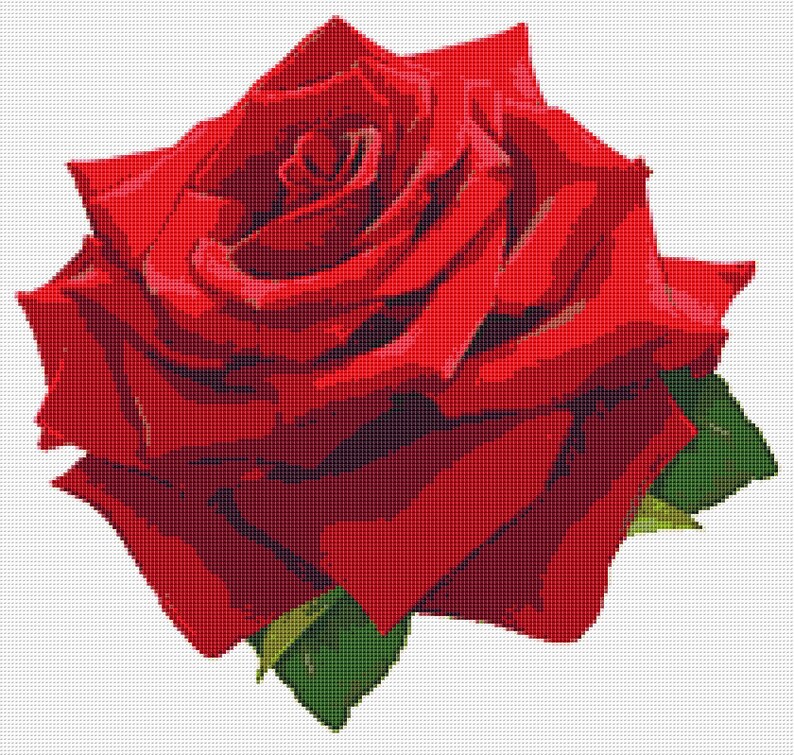 Red Rose Cross Stitch Pattern 9 Instant PDF Download Rose - Etsy