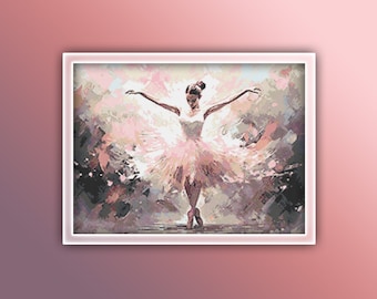 Ballerina Cross Stitch Pattern 2 Instant PDF Download - Ballerina Watercolor Cross Stitch Pattern - Full Coverage Dancing Artwork