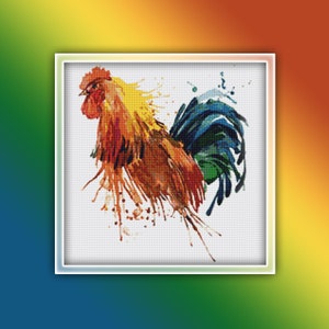 Chicken Cross Stitch Pattern 2 Instant PDF Download - Rooster Watercolor Cross Stitch Pattern - Bird Cross Stitch Pattern