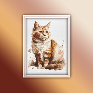 Ginger Cat Cross Stitch Pattern 1 Instant PDF Download - Ginger Cat Watercolor Cross Stitch Pattern - Kitten Cross Stitch Pattern