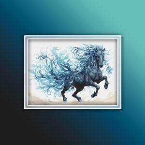 Black Horse Cross Stitch Pattern 3 Instant PDF Download - Horse Watercolor Cross Stitch Pattern - Animal Cross Stitch Pattern