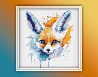 Fennec Fox Cross Stitch Pattern 1 Instant PDF Download - Fox Watercolor Cross Stitch Pattern - Woodland Animals Cross Stitch Pattern