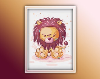 Cute Lion Cross Stitch Pattern 1 Instant PDF Download - Baby Lion Watercolor Cross Stitch Pattern - Animal Cross Stitch Pattern