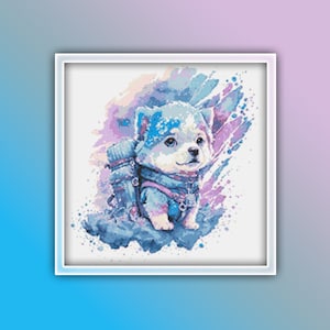 Samoyed Dog Cross Stitch Pattern 2 Instant PDF Download - White Samoyed Dog Watercolor Cross Stitch Pattern - Cross Stitch Pattern - Snow