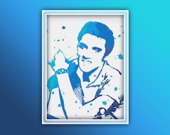 Elvis Presley Cross Stitch Pattern Instant PDF Download - Elvis Presley Watercolor Cross Stitch Pattern - Celebrity - Vintage Singer