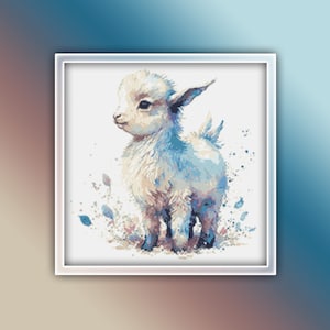 Goat Cross Stitch Pattern 2 Instant PDF Download - Ram Watercolor Cross Stitch Pattern - Baby Goat Cross Stitch Pattern - Goat Kid