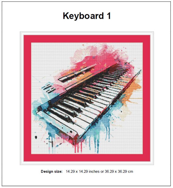 Keyboard Cross Stitch Pattern 1 Instant PDF Download - Music