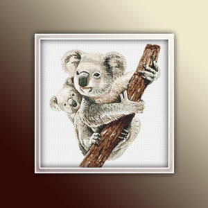 Padrão de ponto cruz de mãe e bebê coala para download instantâneo em PDF - Padrão de ponto cruz aquarela coalas - Padrão de ponto cruz animal coala