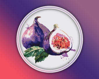 Fig Cross Stitch Pattern 1 Instant PDF Download - Figs Fruit Watercolor Cross Stitch Pattern