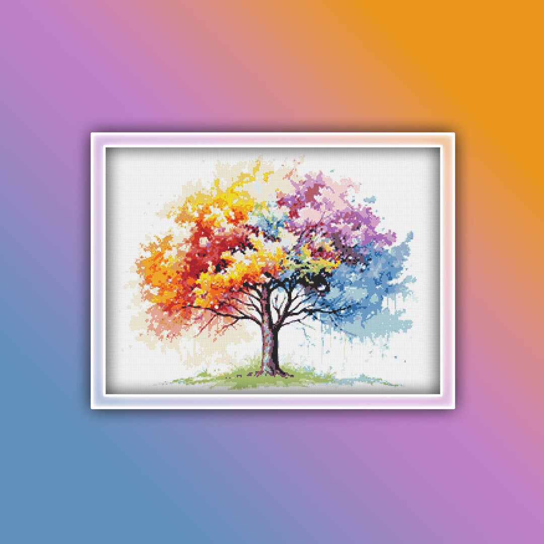 Rainbow Tree Cross Stitch Pattern 6 Instant PDF Download Seasons Tree ...