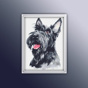 Scottish Terrier Cross Stitch Pattern 1 Instant PDF Download - Scottish Terrier Dog Watercolor Cross Stitch Pattern - Cross Stitch Pattern