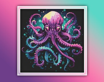 Octopus Cross Stitch Pattern 16 Instant PDF Download - Octopus Watercolor Cross Stitch Pattern - Animal Cross Stitch Pattern
