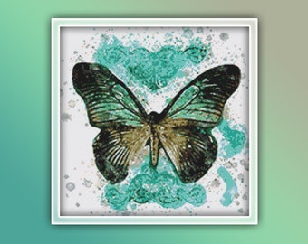 Vintage Butterfly Cross Stitch Pattern Instant PDF Download - Vintage Butterfly Watercolor Cross Stitch Pattern - Animal Cross Stitch