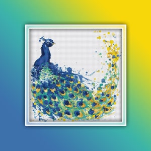 Peacock Cross Stitch Pattern 7 Instant PDF Download - Peacock Watercolor Cross Stitch Pattern - Bird Cross Stitch Pattern