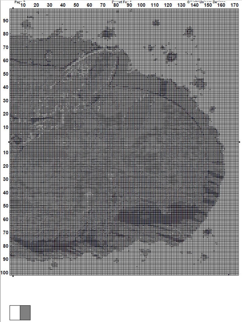Puede incluir: Un patr&oacute;n de cuadr&iacute;cula en blanco y negro con una imagen descolorida de un paisaje en el centro. La cuadr&iacute;cula est&aacute; numerada del 10 al 170 en el eje horizontal y del 10 al 100 en el eje vertical.