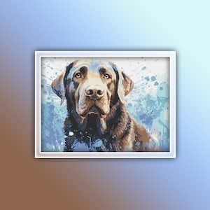 Labrador Cross Stitch Pattern 4 Instant PDF Download - Brown Dog Watercolor Cross Stitch Pattern - Animal Cross Stitch - Brown Labrador