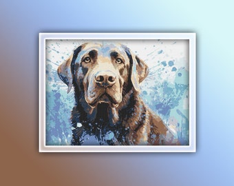 Labrador Cross Stitch Pattern 4 Instant PDF Download - Brown Dog Watercolor Cross Stitch Pattern - Animal Cross Stitch - Brown Labrador