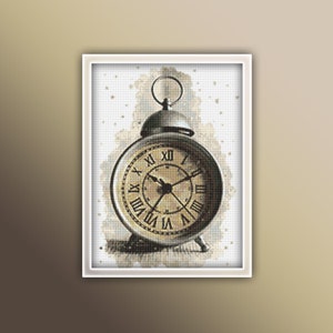 Alarm Clock Cross Stitch Pattern 1 Instant PDF Download - Bed Side Clock Watercolor Cross Stitch Pattern - Clock Cross Stitch Pattern