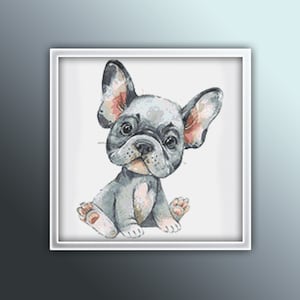 French Bulldog Cross Stitch Pattern 10 Instant PDF Download - Bulldog Puppy Watercolor Cross Stitch Pattern - Dog Cross Stitch Pattern