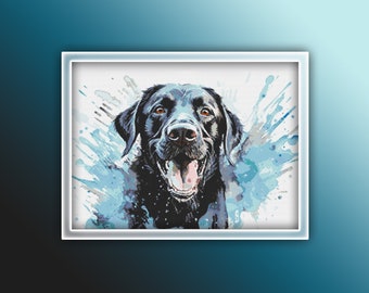 Labrador Cross Stitch Pattern 5 Instant PDF Download - Black Dog Watercolor Cross Stitch Pattern - Animal Cross Stitch - Black Labrador