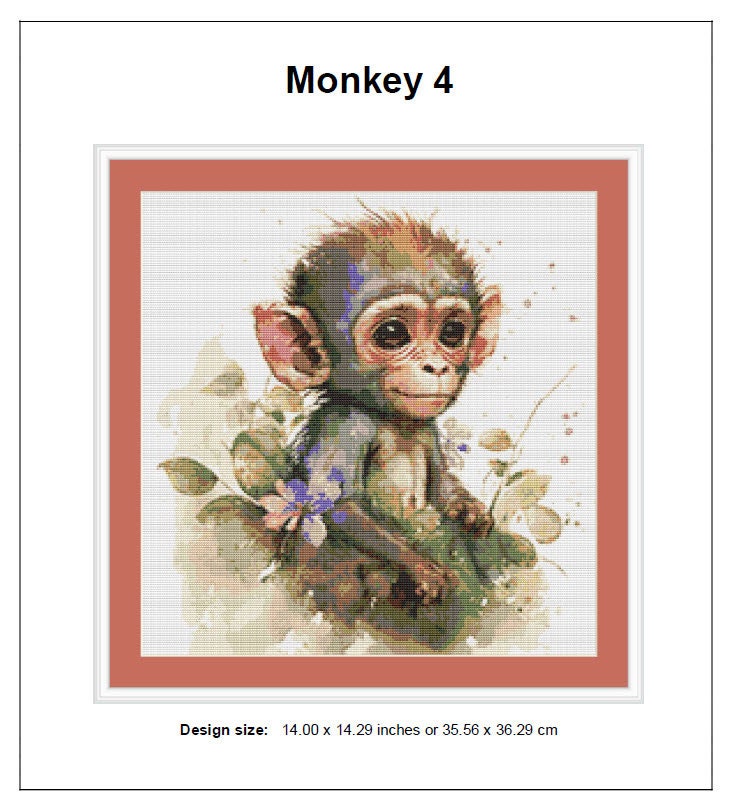 Monkey Cross Stitch Pattern 4 Instant PDF Download - Monkey Watercolor ...