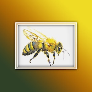 Honey Bee Cross Stitch Pattern 1 Instant PDF Download - Honey Bee Watercolor Cross Stitch Pattern - Animal Cross Stitch Pattern