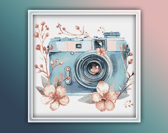 Camera Cross Stitch Pattern 6 Instant PDF Download - Camera Watercolor Cross Stitch Pattern