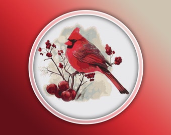 Kardinal-Kreuzstichmuster 1 Sofortiger PDF-Download – Cardinalidae-Aquarell-Kreuzstichmuster – Vogel-Kreuzstichmuster