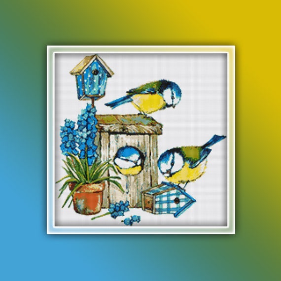 Bird House Cross Stitch Pattern 4 Instant PDF Download Birds - Etsy