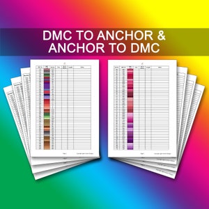 DMC to Anchor Conversion chart PDF Instant Download Cross Stitch Chart Inventory Dmc Thread List Anchor Thread List image 1