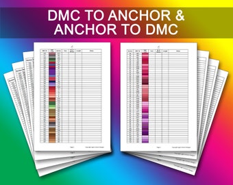 DMC to Anchor Conversion chart PDF Instant Download | Cross Stitch Chart | Inventory | Dmc Thread List | Anchor Thread List
