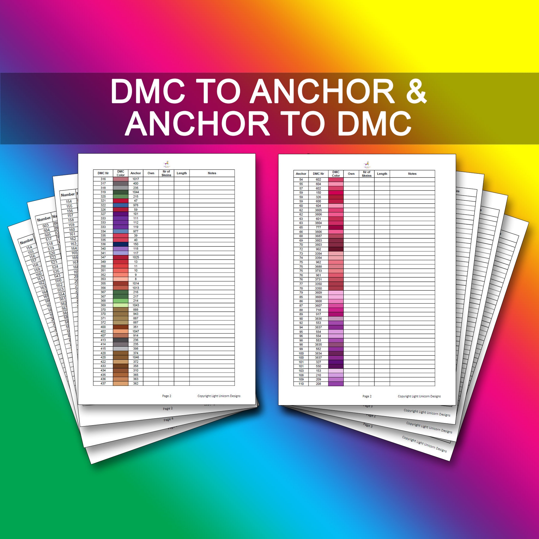 PRINTABLE PDF DMC Color Charts Diamond Painting Drill Color Charts