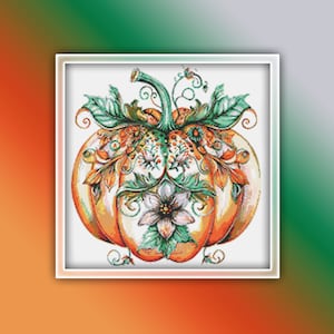 Pumpkin Cross Stitch Pattern 5 Instant PDF Download - Autumn Watercolor Cross Stitch Pattern - Halloween Cross Stitch Pattern