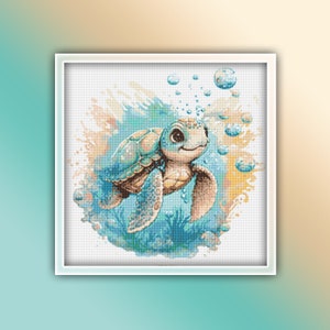 Sea Turtle Cross Stitch Pattern 15 Instant PDF Download - Baby Sea Turtle Watercolor Stitching Pattern - Kids Room Cross Stitch Pattern