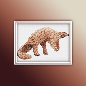 Pangolin motif point de croix 1 Téléchargement instantané en PDF - aquarelle au point de croix - motif animal au point de croix