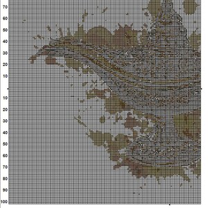 Op de afbeelding: Een pixel art-afbeelding van een landschap in bruin, groen en wit. De afbeelding is gemaakt van kleine vierkantjes, en de kleuren zijn samengevoegd om een realistisch effect te cre&euml;ren.