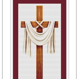 Jesus Cross Cross Stitch Pattern 1 Instant PDF Download | Christianity Watercolor Cross Stitch Pattern | Wooden Cross Stitch Pattern | image 2
