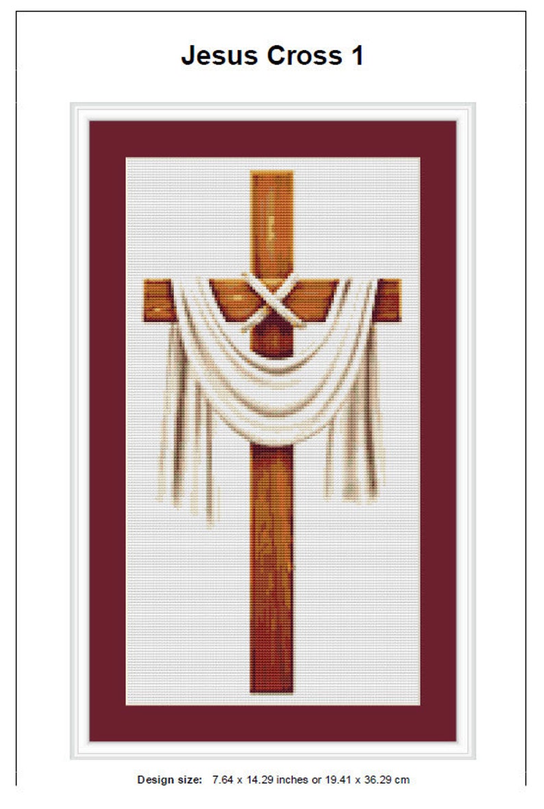 Jesus Cross Cross Stitch Pattern 1 Instant PDF Download | Christianity Watercolor Cross Stitch Pattern | Wooden Cross Stitch Pattern | image 2