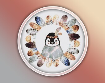 Penguin Cross Stitch Pattern 1 Instant PDF Download - Emperor Penguin Watercolor Cross Stitch Pattern - Bird Cross Stitch Pattern