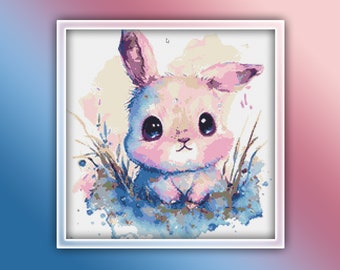 Lapin motif point de croix 14 Téléchargement instantané Téléchargement PDF instantané - Lapin aquarelle au point de croix - Motif animal au point de croix