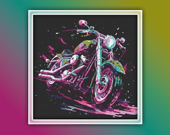 Motorcycle Cross Stitch Pattern 2 Instant PDF Download - Motorbike Watercolor Cross Stitch Pattern - Bike - Cycle