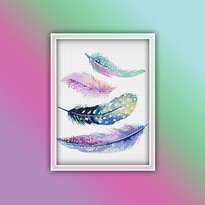 Feather Cross Stitch Pattern 8 Instant PDF Download- Feather Watercolor Cross Stitch Pattern