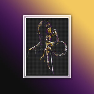 Trumpet Musician Cross Stitch Pattern Instant PDF Download - Music Watercolor Cross Stitch Pattern - Trombone Musician